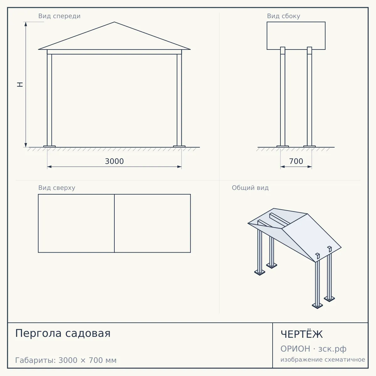 Пергола садовая — чертёж
