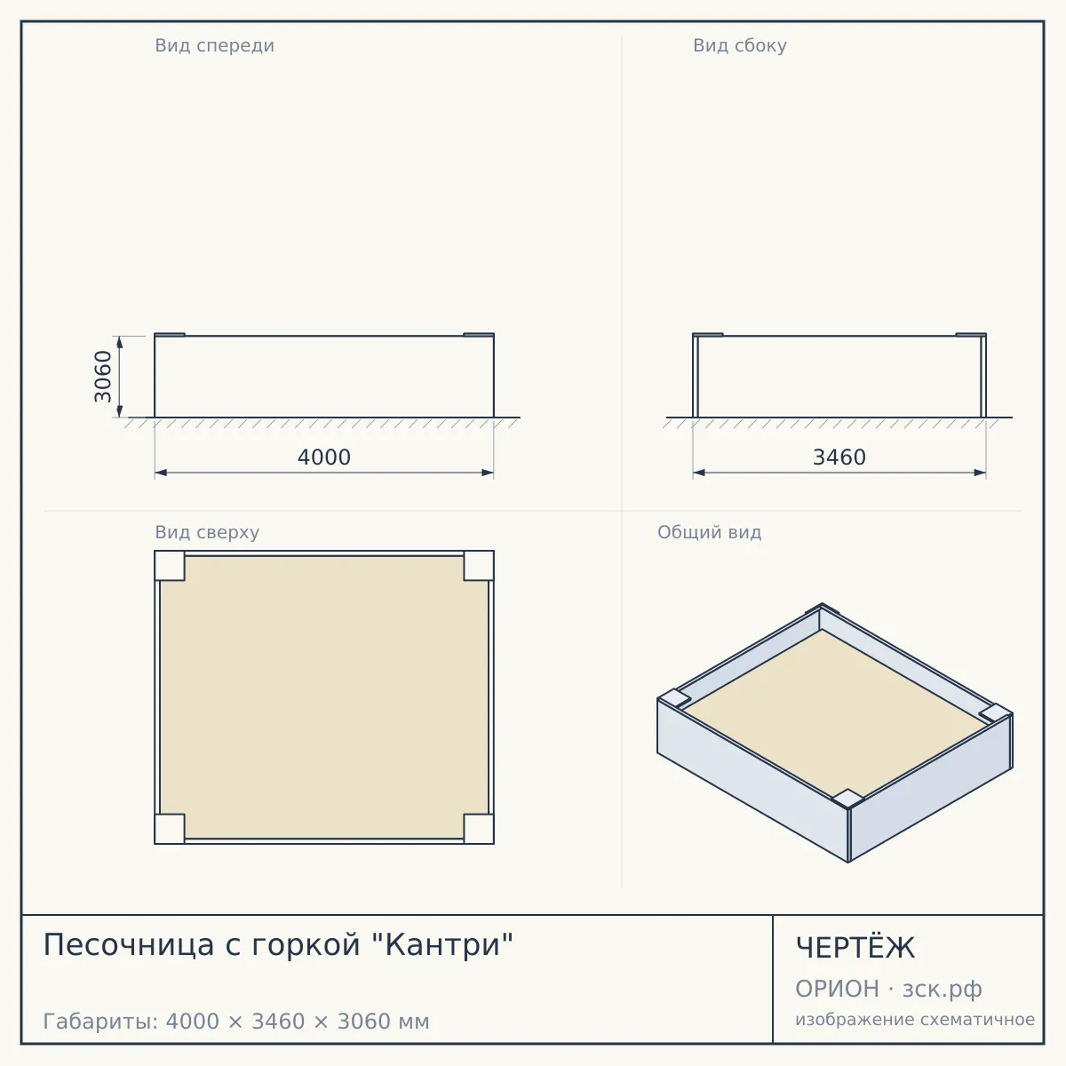 Песочница с горкой "Кантри" — чертёж
